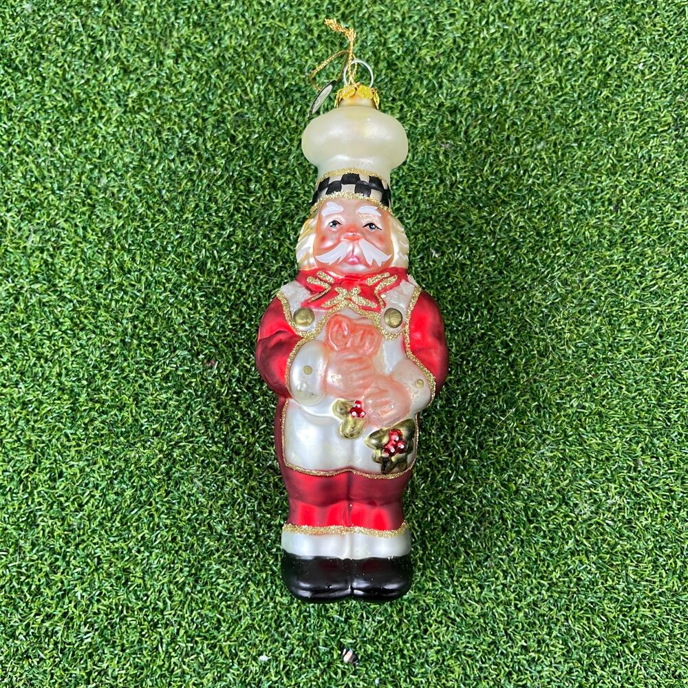 Vintage Blown Glass Santa Chef Christmas Tree Ornament